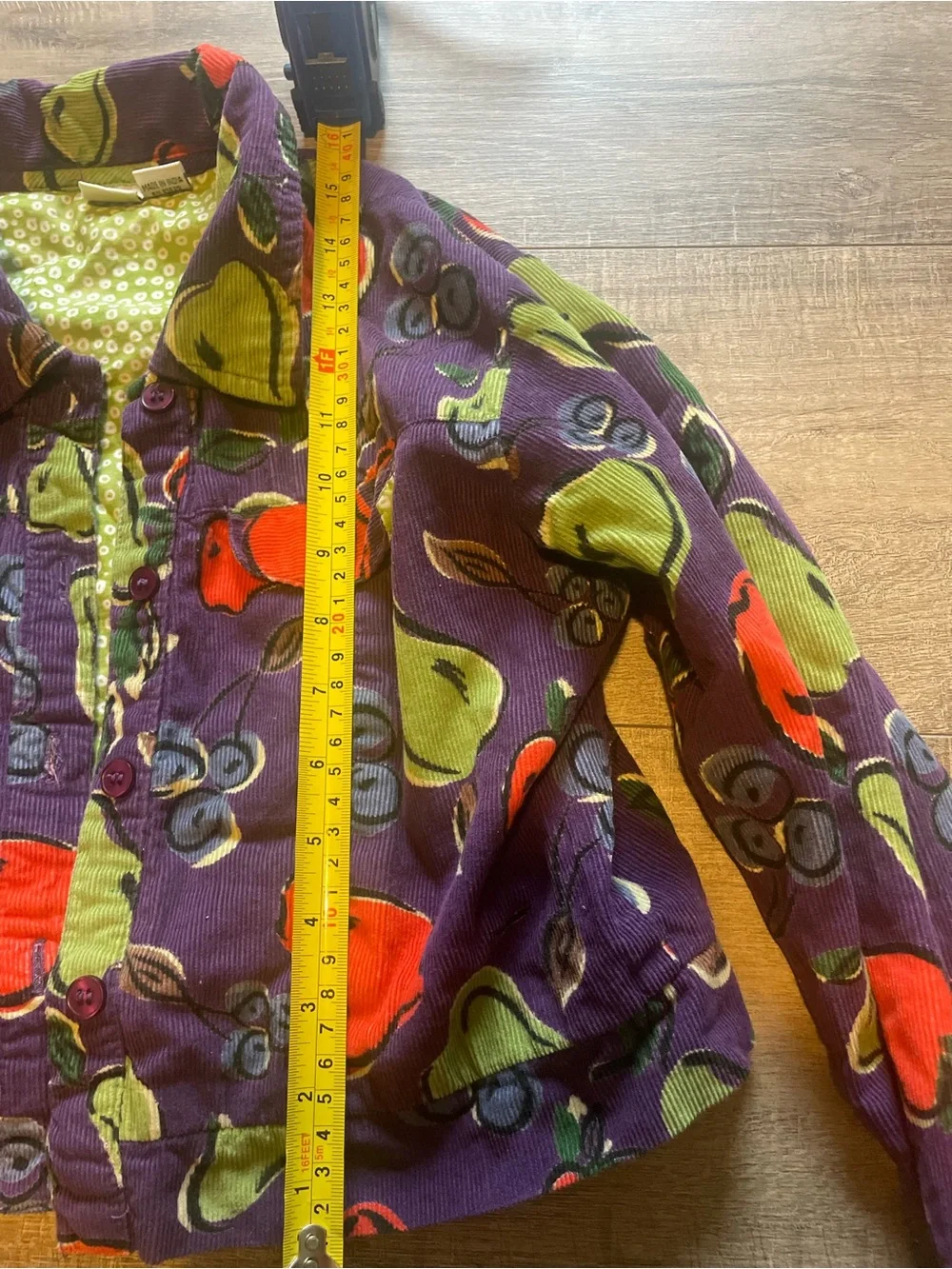 Vintage Kids Purple Fruit Corduroy Cropped Jacket - Lightweight Coat